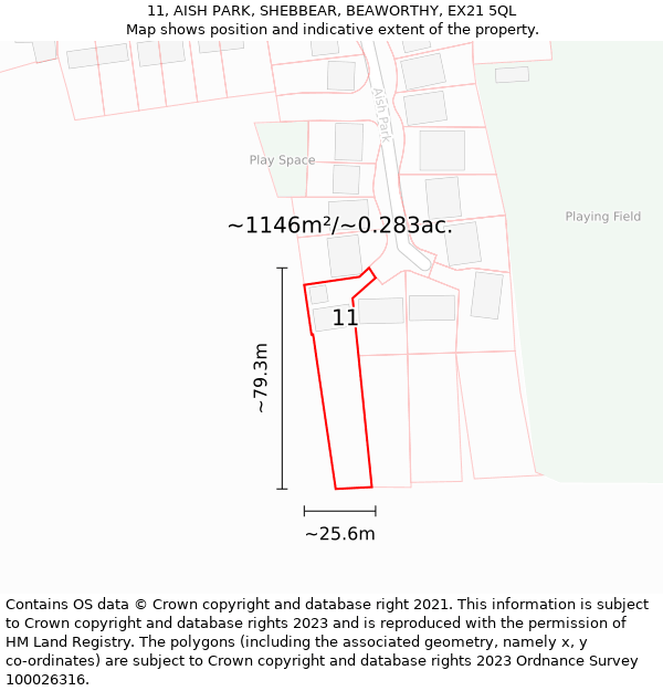 11, AISH PARK, SHEBBEAR, BEAWORTHY, EX21 5QL: Plot and title map