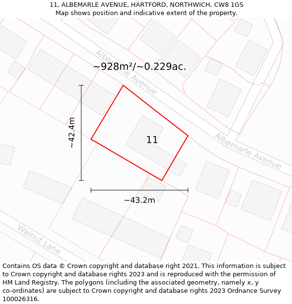 11, ALBEMARLE AVENUE, HARTFORD, NORTHWICH, CW8 1GS: Plot and title map