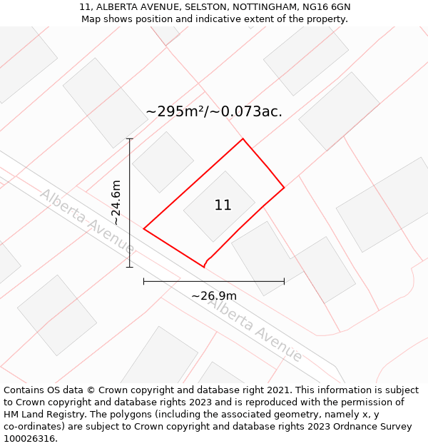 11, ALBERTA AVENUE, SELSTON, NOTTINGHAM, NG16 6GN: Plot and title map