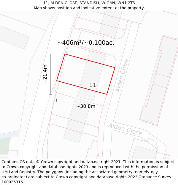 11, ALDEN CLOSE, STANDISH, WIGAN, WN1 2TS: Plot and title map