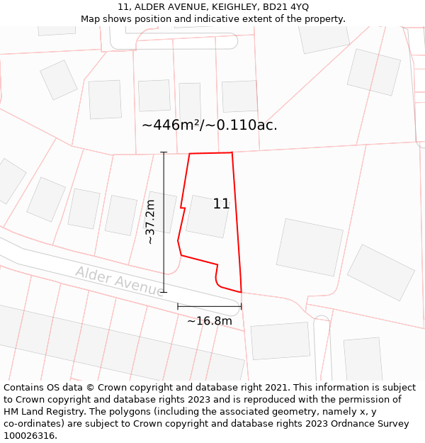 11, ALDER AVENUE, KEIGHLEY, BD21 4YQ: Plot and title map