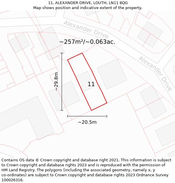 11, ALEXANDER DRIVE, LOUTH, LN11 8QG: Plot and title map