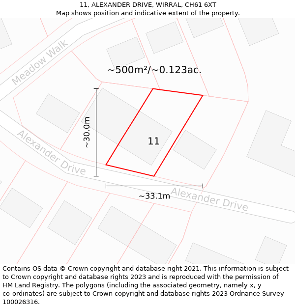 11, ALEXANDER DRIVE, WIRRAL, CH61 6XT: Plot and title map