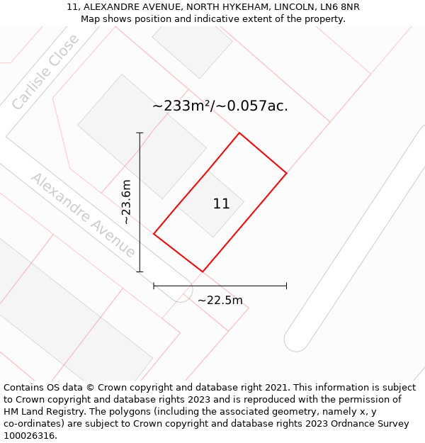 11, ALEXANDRE AVENUE, NORTH HYKEHAM, LINCOLN, LN6 8NR: Plot and title map