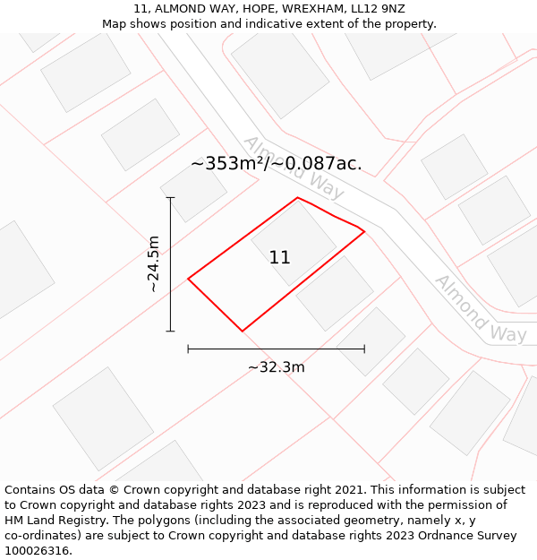 11, ALMOND WAY, HOPE, WREXHAM, LL12 9NZ: Plot and title map