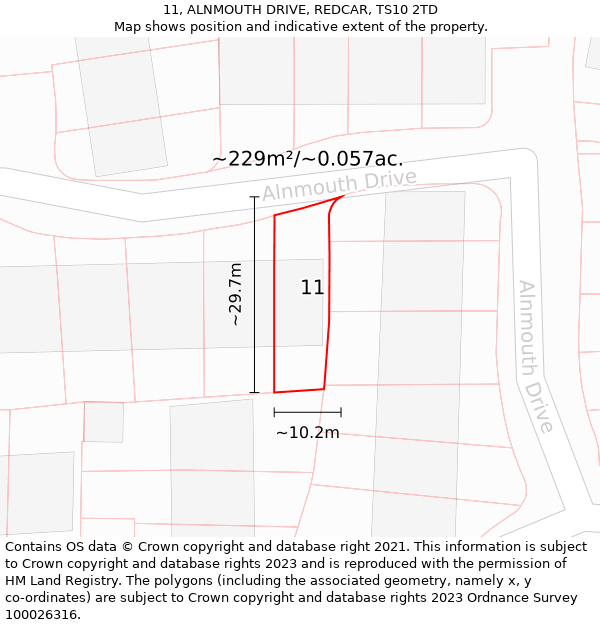 11, ALNMOUTH DRIVE, REDCAR, TS10 2TD: Plot and title map