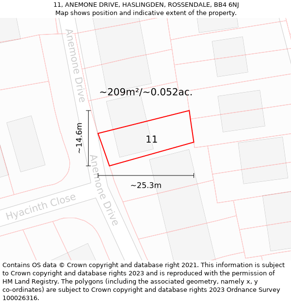 11, ANEMONE DRIVE, HASLINGDEN, ROSSENDALE, BB4 6NJ: Plot and title map