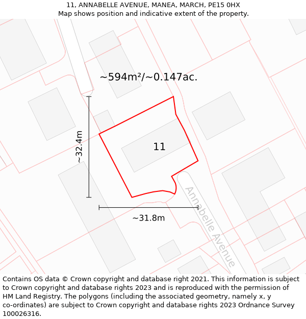 11, ANNABELLE AVENUE, MANEA, MARCH, PE15 0HX: Plot and title map