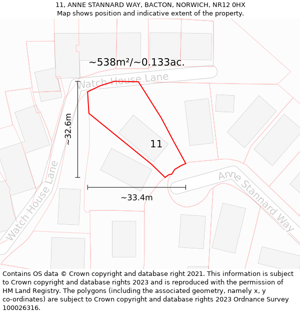 11, ANNE STANNARD WAY, BACTON, NORWICH, NR12 0HX: Plot and title map