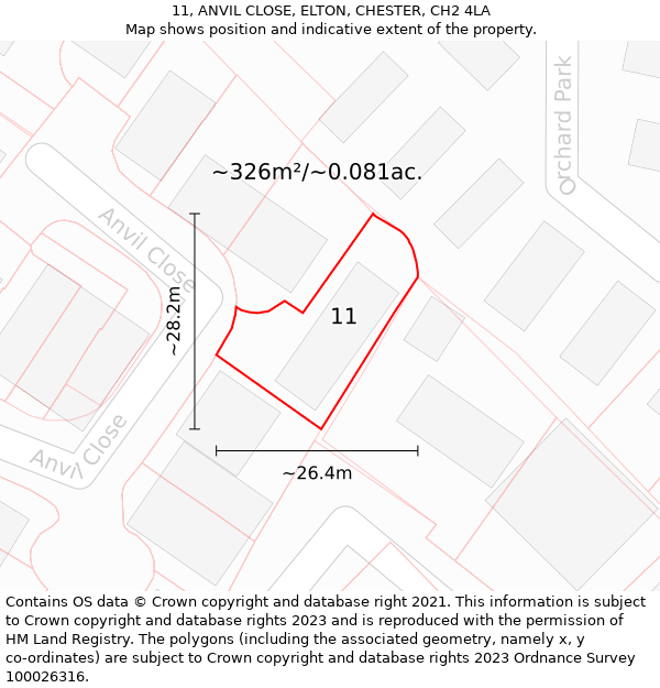 11, ANVIL CLOSE, ELTON, CHESTER, CH2 4LA: Plot and title map