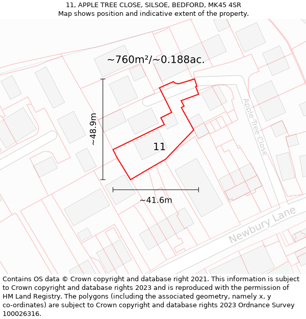 11, APPLE TREE CLOSE, SILSOE, BEDFORD, MK45 4SR: Plot and title map