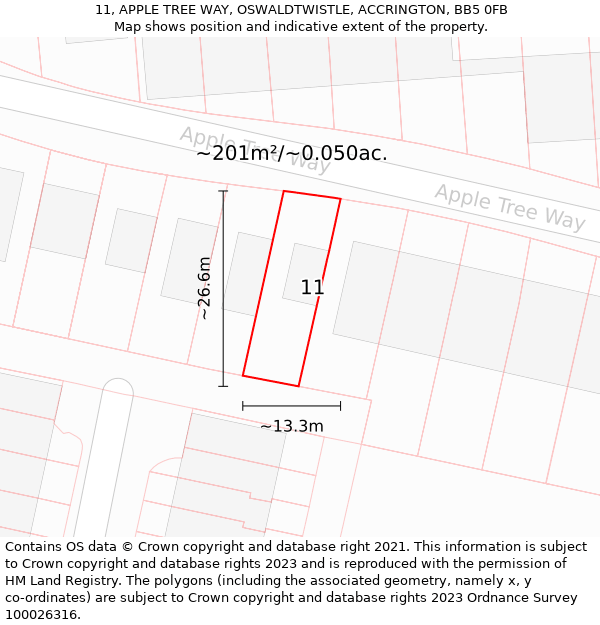 11, APPLE TREE WAY, OSWALDTWISTLE, ACCRINGTON, BB5 0FB: Plot and title map