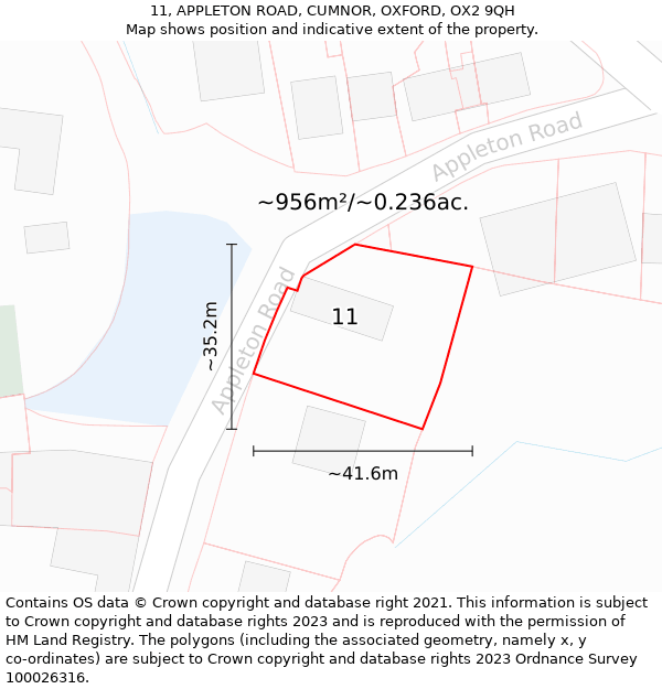 11, APPLETON ROAD, CUMNOR, OXFORD, OX2 9QH: Plot and title map
