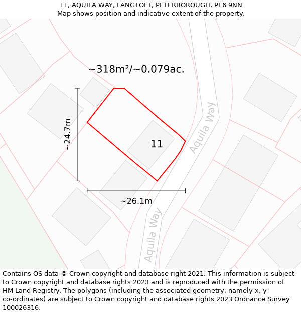 11, AQUILA WAY, LANGTOFT, PETERBOROUGH, PE6 9NN: Plot and title map