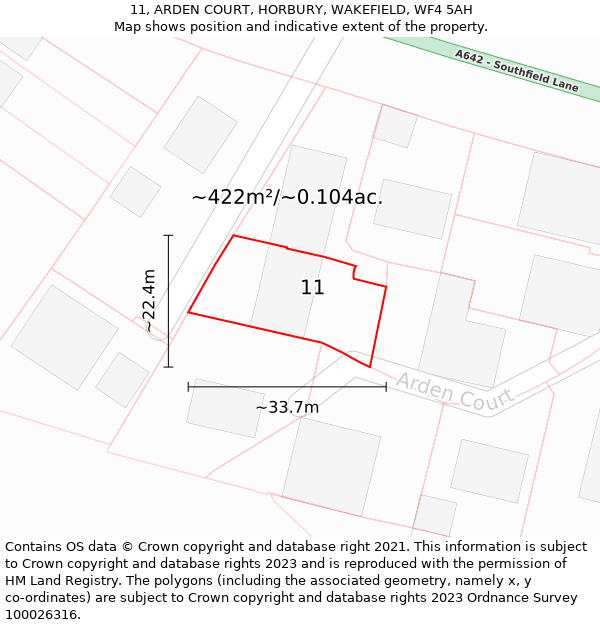 11, ARDEN COURT, HORBURY, WAKEFIELD, WF4 5AH: Plot and title map