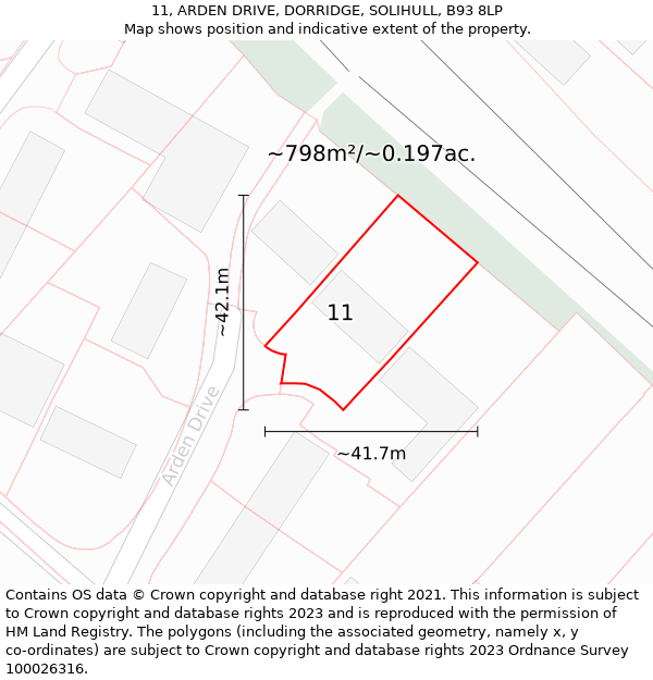 11, ARDEN DRIVE, DORRIDGE, SOLIHULL, B93 8LP: Plot and title map