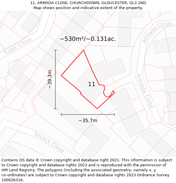 11, ARMADA CLOSE, CHURCHDOWN, GLOUCESTER, GL3 1ND: Plot and title map