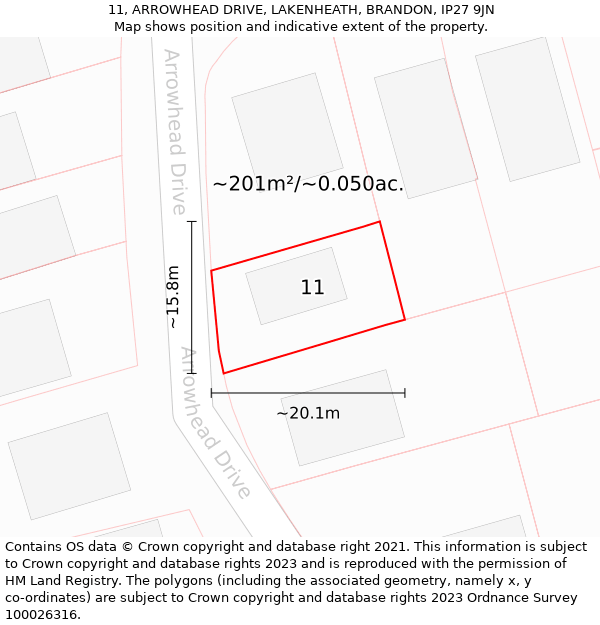 11, ARROWHEAD DRIVE, LAKENHEATH, BRANDON, IP27 9JN: Plot and title map