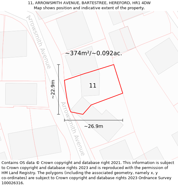 11, ARROWSMITH AVENUE, BARTESTREE, HEREFORD, HR1 4DW: Plot and title map