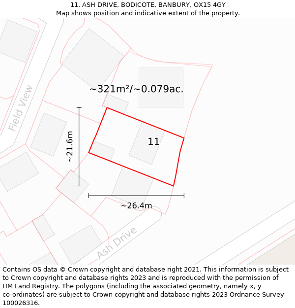 11, ASH DRIVE, BODICOTE, BANBURY, OX15 4GY: Plot and title map