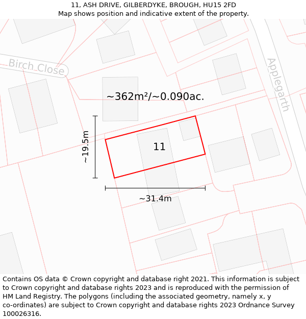 11, ASH DRIVE, GILBERDYKE, BROUGH, HU15 2FD: Plot and title map