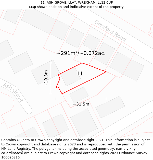 11, ASH GROVE, LLAY, WREXHAM, LL12 0UF: Plot and title map