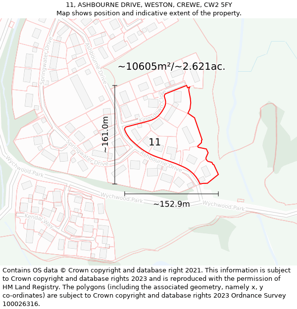 11, ASHBOURNE DRIVE, WESTON, CREWE, CW2 5FY: Plot and title map