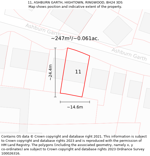 11, ASHBURN GARTH, HIGHTOWN, RINGWOOD, BH24 3DS: Plot and title map