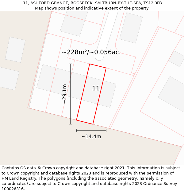 11, ASHFORD GRANGE, BOOSBECK, SALTBURN-BY-THE-SEA, TS12 3FB: Plot and title map