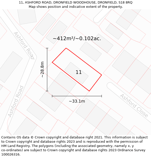 11, ASHFORD ROAD, DRONFIELD WOODHOUSE, DRONFIELD, S18 8RQ: Plot and title map