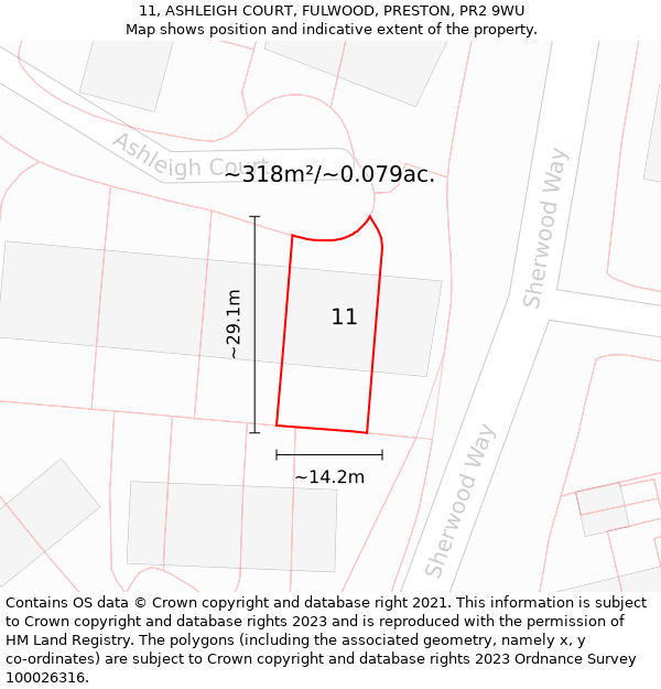 11, ASHLEIGH COURT, FULWOOD, PRESTON, PR2 9WU: Plot and title map