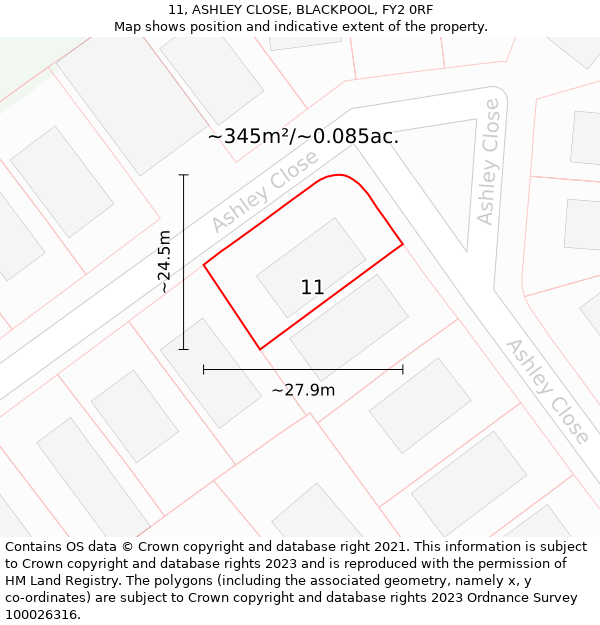 11, ASHLEY CLOSE, BLACKPOOL, FY2 0RF: Plot and title map