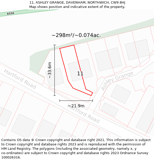 11, ASHLEY GRANGE, DAVENHAM, NORTHWICH, CW9 8HJ: Plot and title map