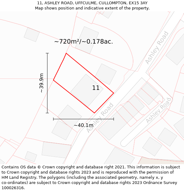 11, ASHLEY ROAD, UFFCULME, CULLOMPTON, EX15 3AY: Plot and title map