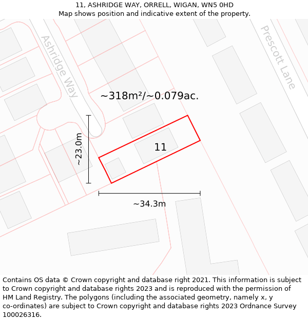 11, ASHRIDGE WAY, ORRELL, WIGAN, WN5 0HD: Plot and title map