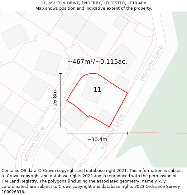 11, ASHTON DRIVE, ENDERBY, LEICESTER, LE19 4BA: Plot and title map