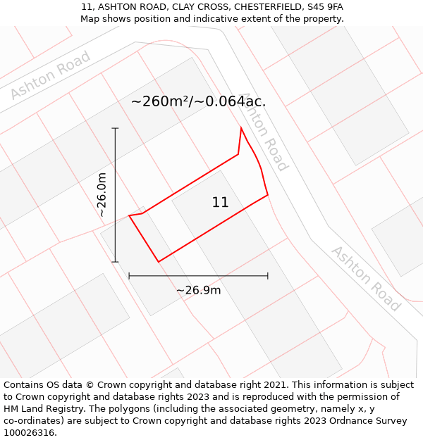 11, ASHTON ROAD, CLAY CROSS, CHESTERFIELD, S45 9FA: Plot and title map