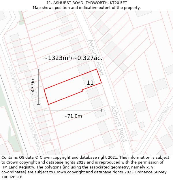 11, ASHURST ROAD, TADWORTH, KT20 5ET: Plot and title map