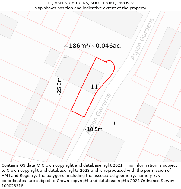 11, ASPEN GARDENS, SOUTHPORT, PR8 6DZ: Plot and title map