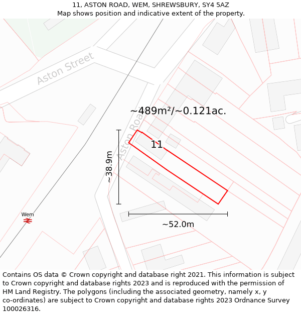 11, ASTON ROAD, WEM, SHREWSBURY, SY4 5AZ: Plot and title map