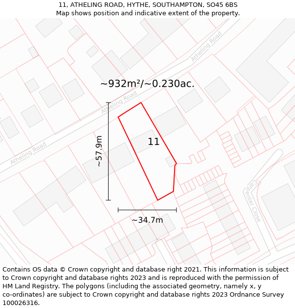 11, ATHELING ROAD, HYTHE, SOUTHAMPTON, SO45 6BS: Plot and title map