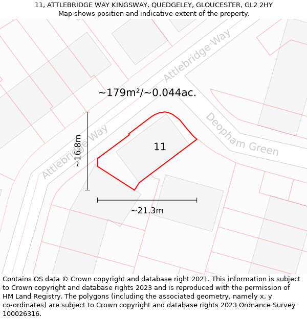 11, ATTLEBRIDGE WAY KINGSWAY, QUEDGELEY, GLOUCESTER, GL2 2HY: Plot and title map