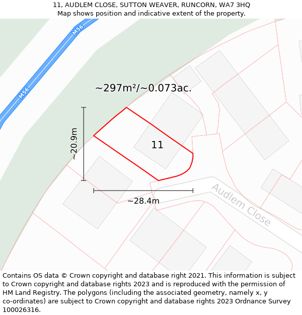 11, AUDLEM CLOSE, SUTTON WEAVER, RUNCORN, WA7 3HQ: Plot and title map