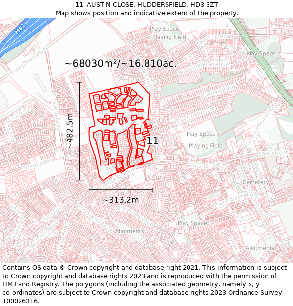 11, AUSTIN CLOSE, HUDDERSFIELD, HD3 3ZT: Plot and title map