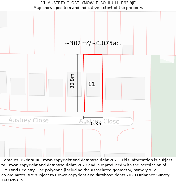 11, AUSTREY CLOSE, KNOWLE, SOLIHULL, B93 9JE: Plot and title map