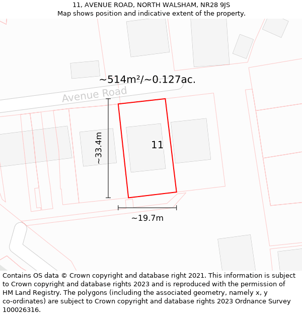 11, AVENUE ROAD, NORTH WALSHAM, NR28 9JS: Plot and title map