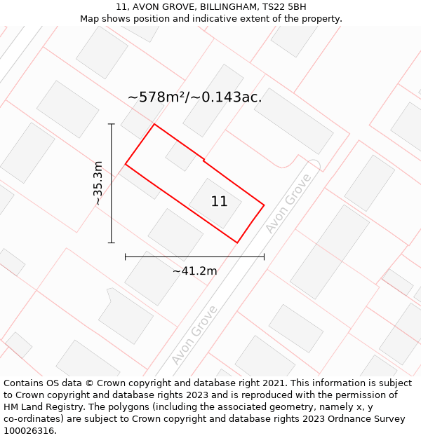 11, AVON GROVE, BILLINGHAM, TS22 5BH: Plot and title map