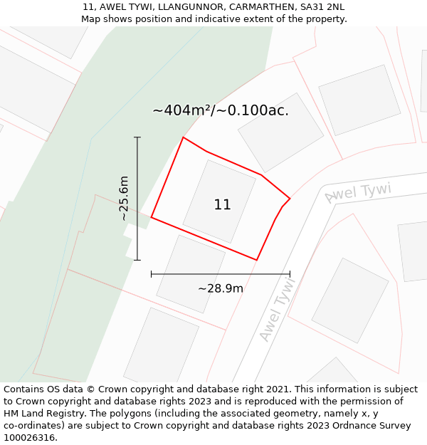 11, AWEL TYWI, LLANGUNNOR, CARMARTHEN, SA31 2NL: Plot and title map