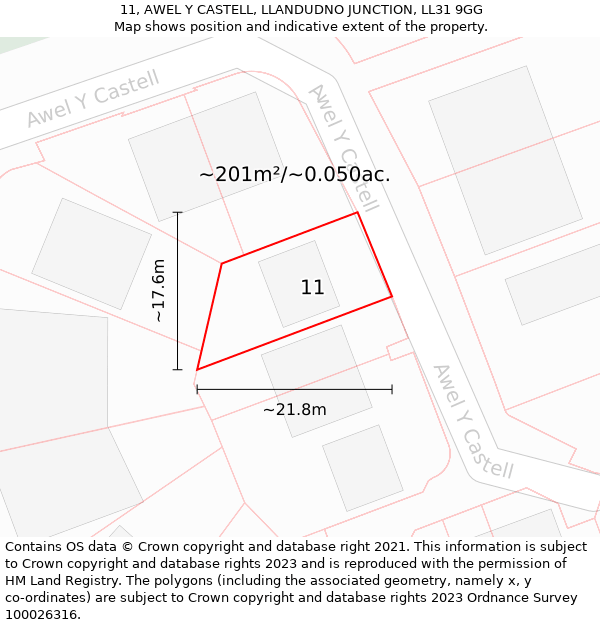 11, AWEL Y CASTELL, LLANDUDNO JUNCTION, LL31 9GG: Plot and title map