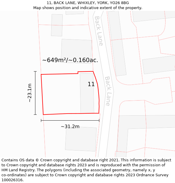 11, BACK LANE, WHIXLEY, YORK, YO26 8BG: Plot and title map